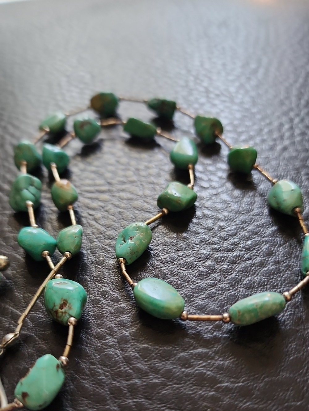 Turquoise & Sterling Silver Beaded Statement Necklace - Green Turquoise